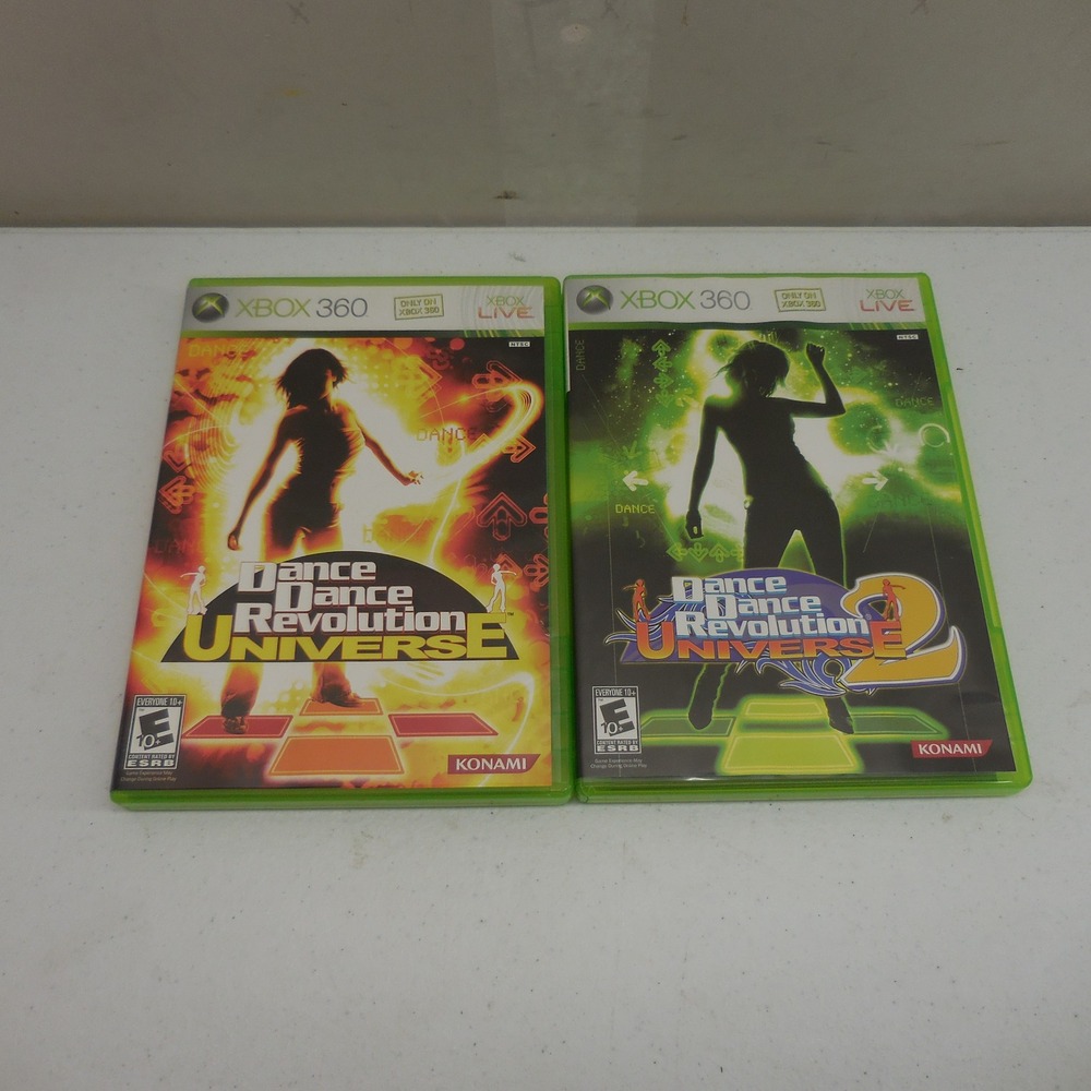 Dance Dance Revolution Universe 1 & 2 Xbox 360 Konami DDR Game Bundle CIB